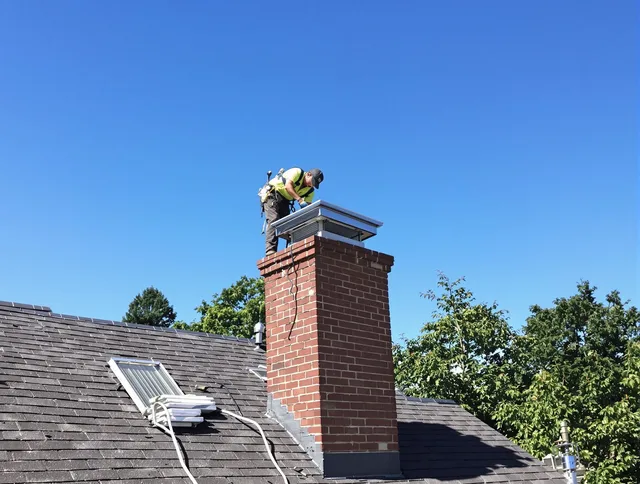 Gainesville Chimney Sweep technician measuring a chimney cap in Gainesville, FL