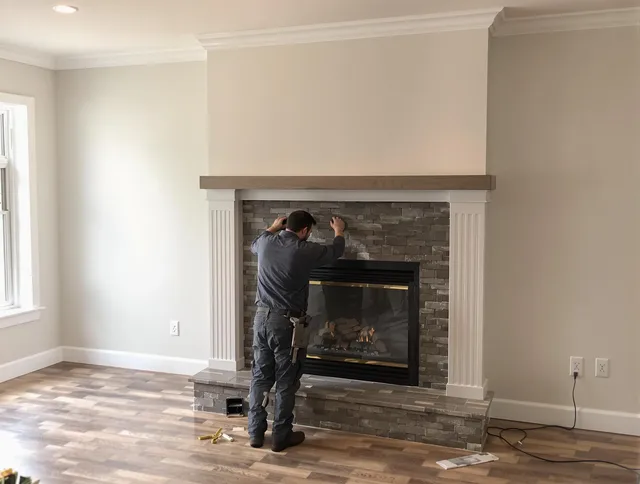 Gainesville Chimney Sweep finishing a custom fireplace install in Gainesville, FL